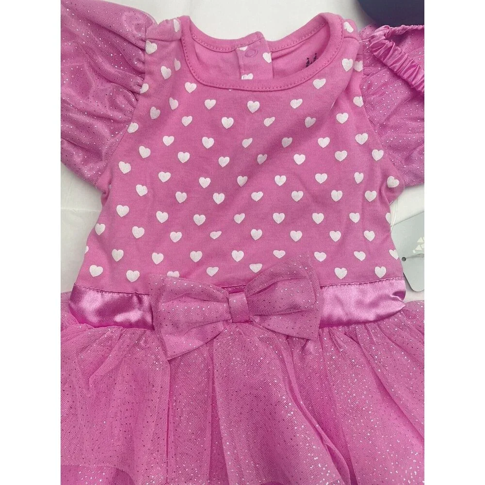 DISNEY STORE  Baby Girl Minnie Mouse Bodysuit Dress Pink 18-24 Months New